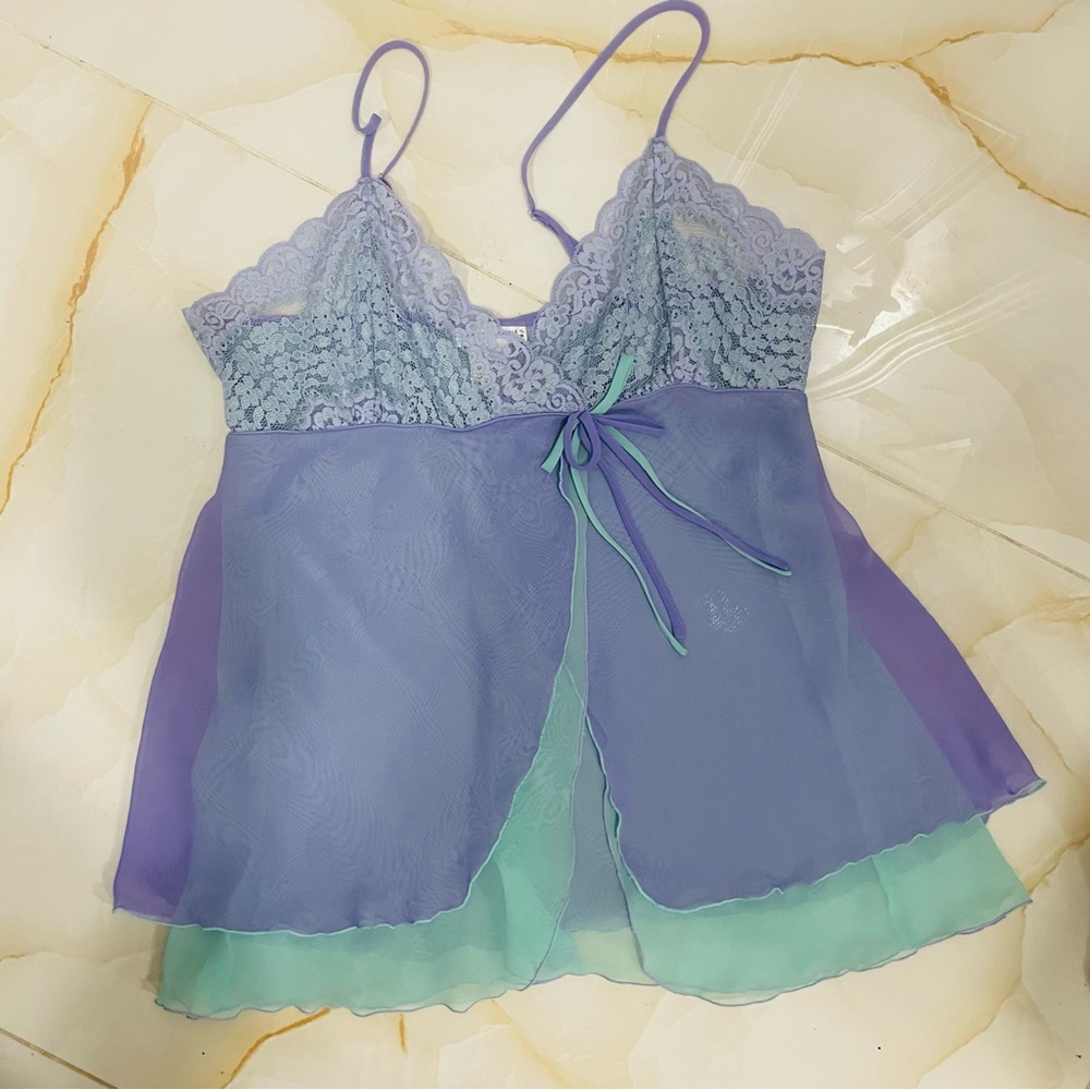 Private Luxuries Lavender & Teal Chiffon Fairy Babydoll Camisole Womens Size M - Picture 9 of 10